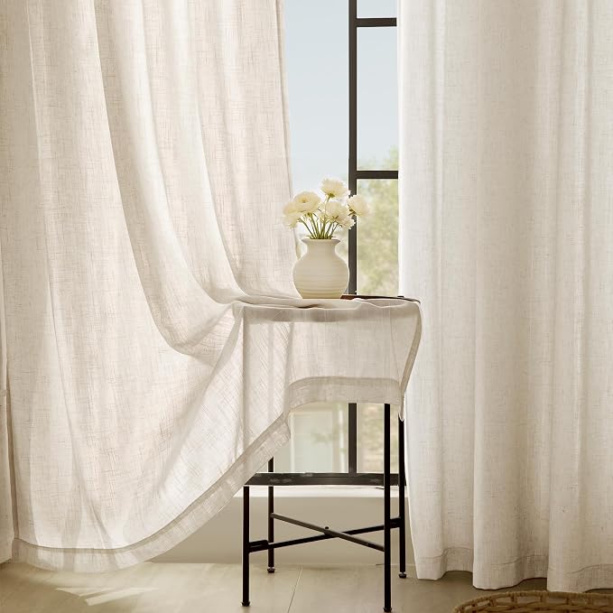 Apricot Linen Curtain 102 inch Length 2 Panels Set Back Tab Light Filtering - Image 5