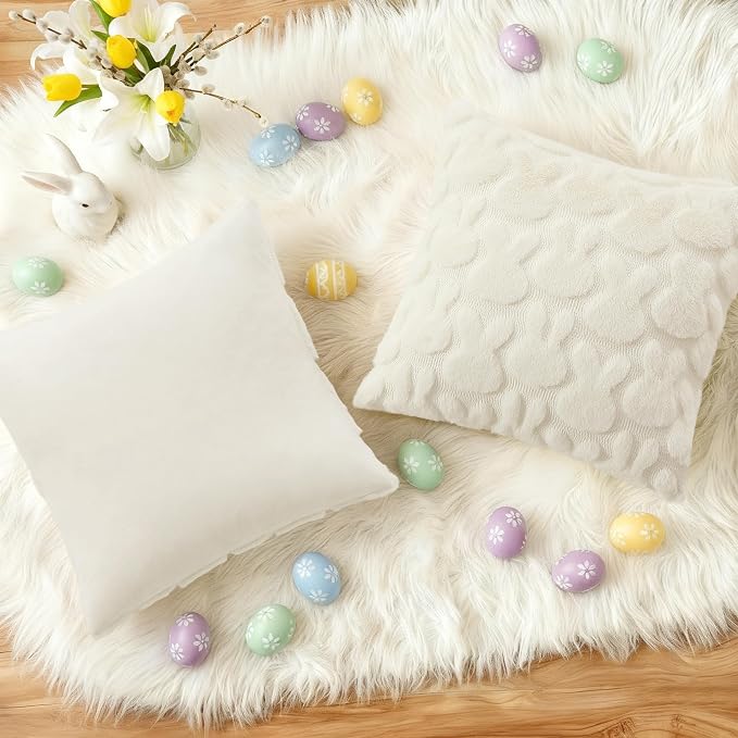 decorUhome Easter Bunny Pillow Covers 20x20 Inch Set of 2, Soft Plush Faux Wool - Image 5