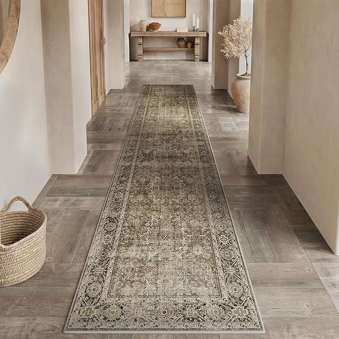 PureCozy Brown Runner Rug 2x10 Vintage Area Carpet Hallway Long Indoor Kitchen by PureCozy