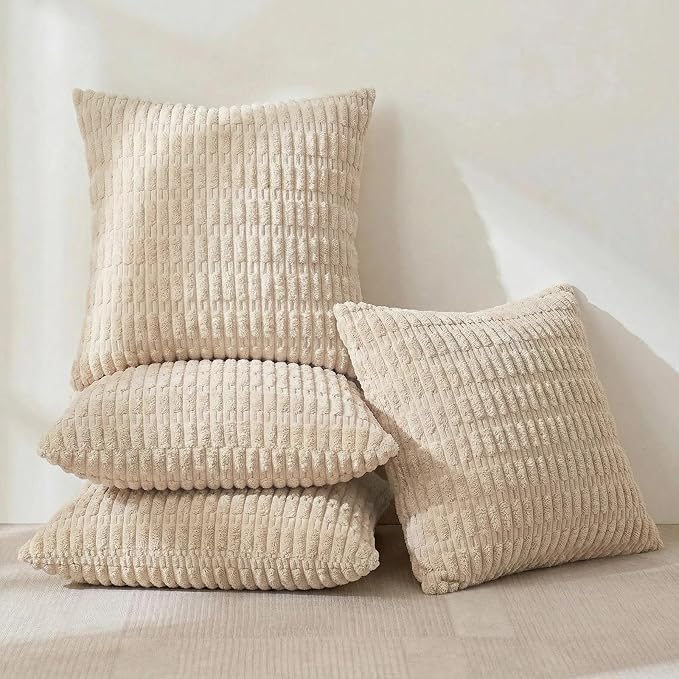 Fancy Homi 4 Packs Beige Decorative Throw Pillow Covers 20x20 Inch - Image 2