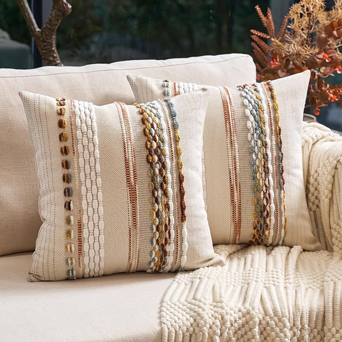 Aeckself Boho Throw Pillow Covers 18x18 Inch Set of 2, Farmhouse Decorative by AECKSELF