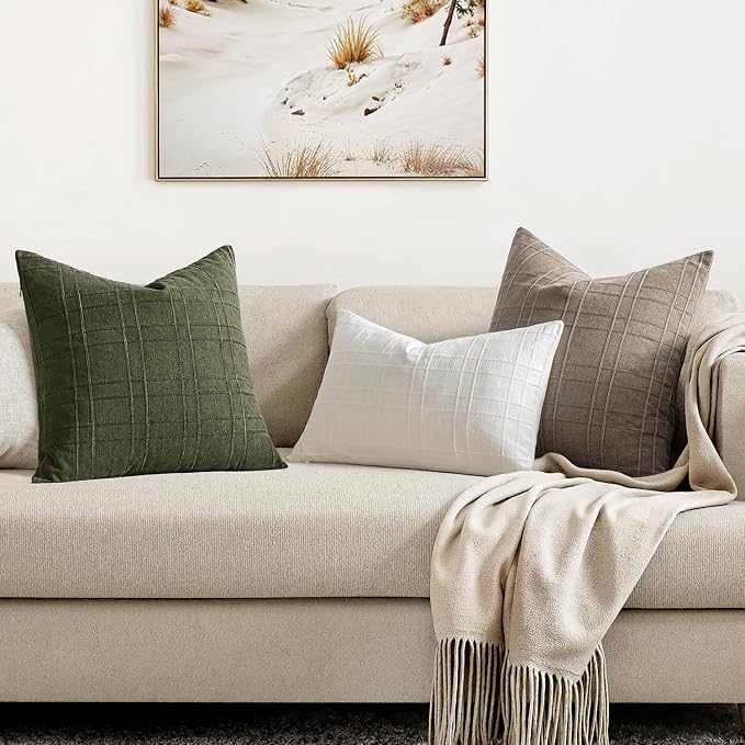 MIULEE Decorative Linen Check Euro Shams Throw Pillow Covers Neutral Farmhouse - Image 5