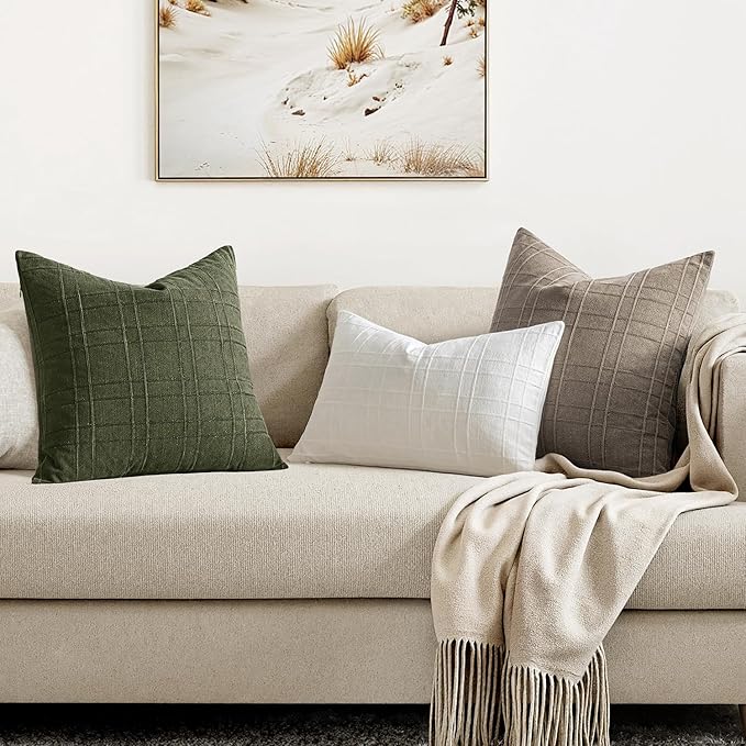 MIULEE Decorative Linen Check Throw Pillow Covers Neutral Farmhouse Vintage - Image 4
