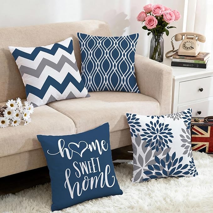 Hexagram Geometric Blue Pillow Covers 16x16 Set of 4, Decorative Outdoor Boho - Image 5
