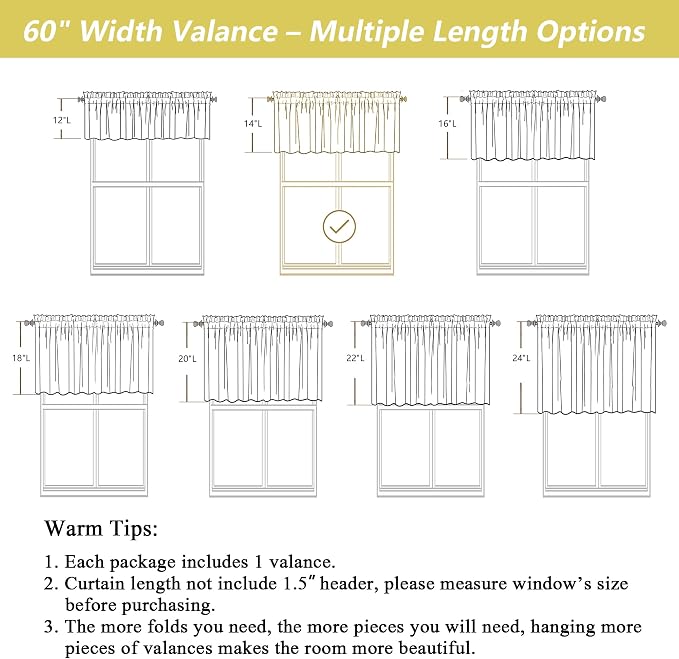 Natural Valances for Windows, Light Filtering Faux Linen Textured Small Short - Image 3