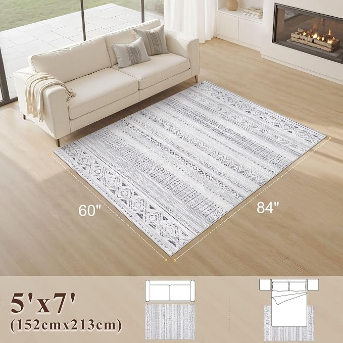 cotiled 5x7 Area Rug Living Room: Washable Boho Rugs - Image 2