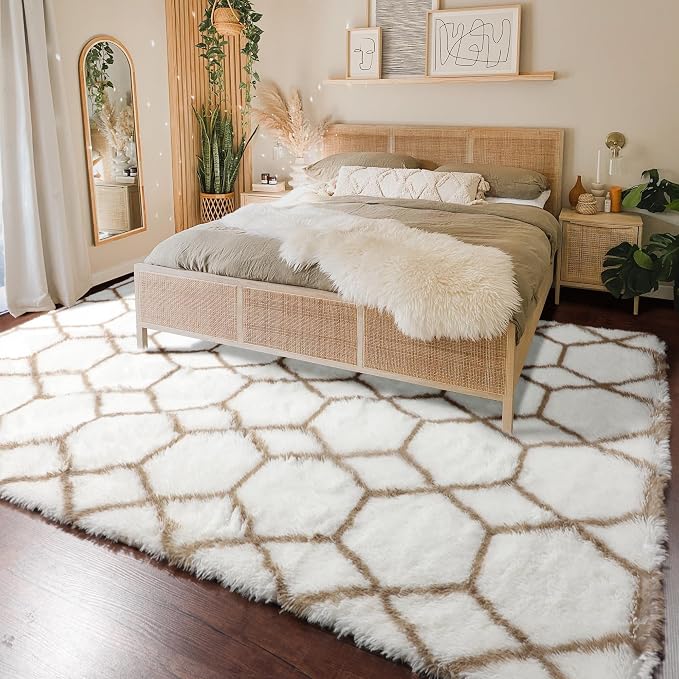 ONASAR 8x10 Area Rugs for Living Room, Fluffy White and Beige Bedroom Rug - Image 5