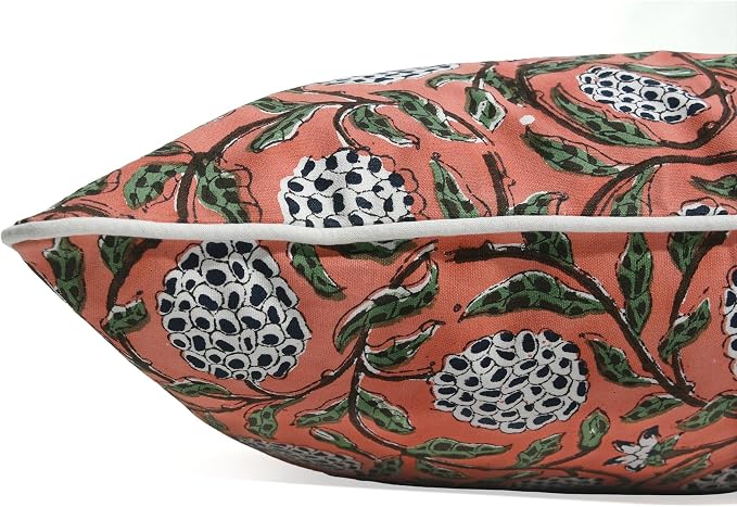 Ridhi Block Print Dark Salmon Pink Pillow Cover 16" x 16" Decorative Couch - Image 7