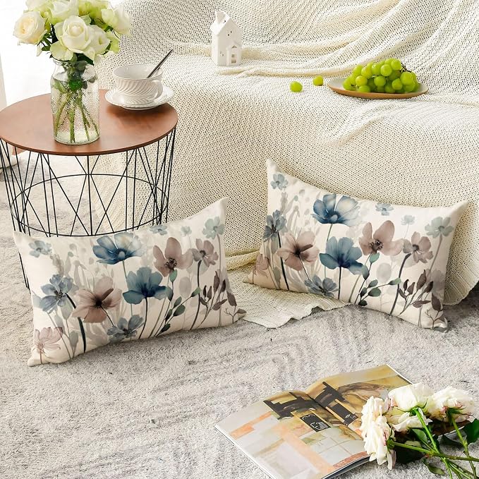 AVOIN colorlife Poppy Flowers Chinoiserie Throw Pillow Covers, 12 x 20 Inch - Image 3