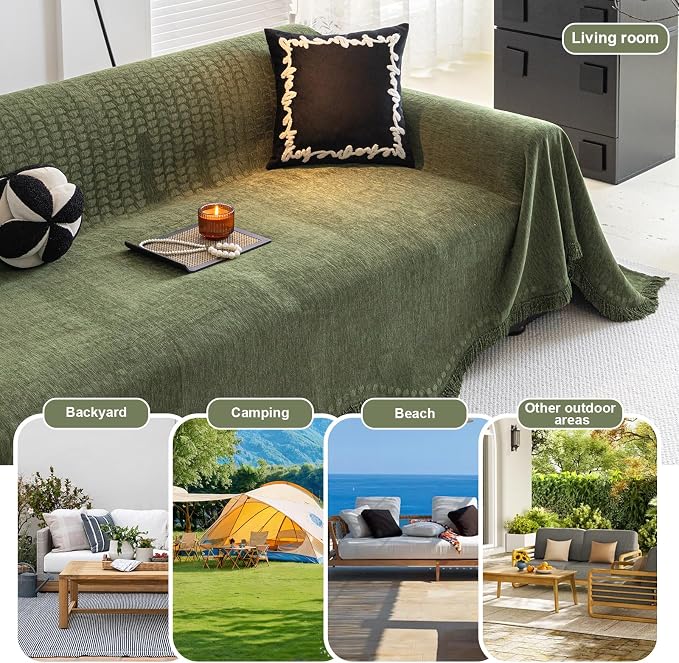 ROOMLIFE Green Sofa Cover, Vintage Boho Couch Cover - Image 8
