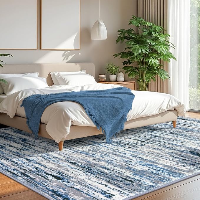 Lansny Modern Abstract 8x10 Large Machine Washable Living Room Rug Non-Slip - Image 2