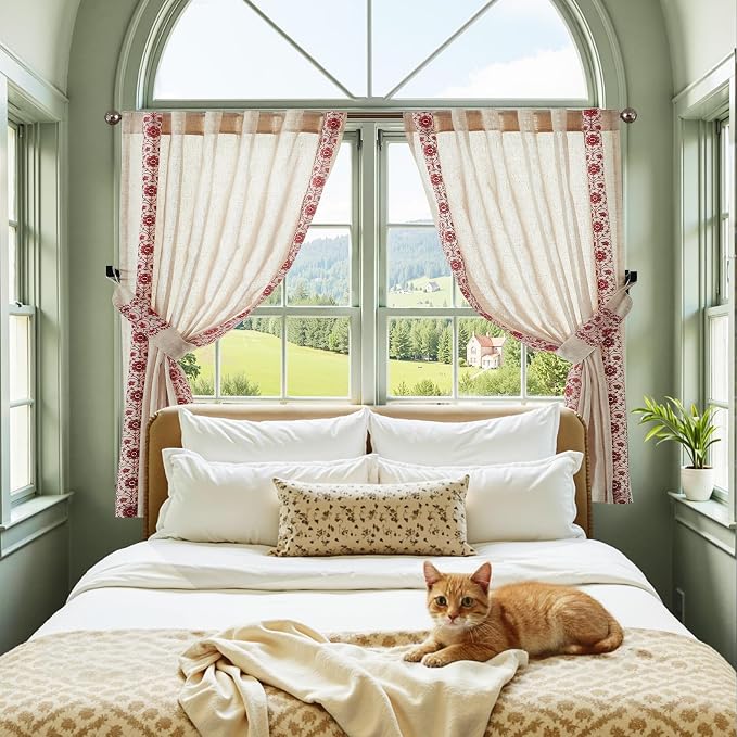 jinchan Weslie Small Window Curtains 45 Inch Length Linen Cafe Curtains - Image 2