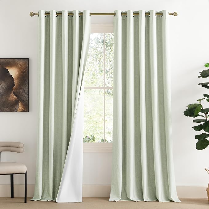NICETOWN Extra Long Linen 100% Blackout Curtains 102" Length 2 Panels Set by NICETOWN