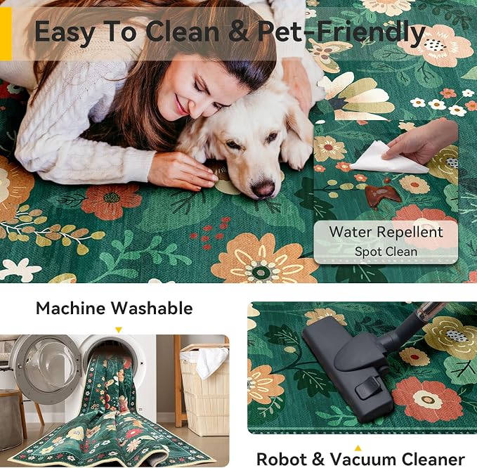 RELEANY Floral Nursery 6x9 Area Rugs Washable Print Boho Cute Carpet Non Slip - Image 5
