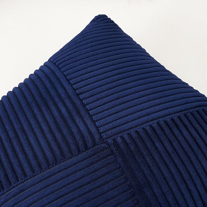 Topfinel Fall Pillow Covers Set of 2 Soft Corduroy Boho Strip Textured Blue - Image 3