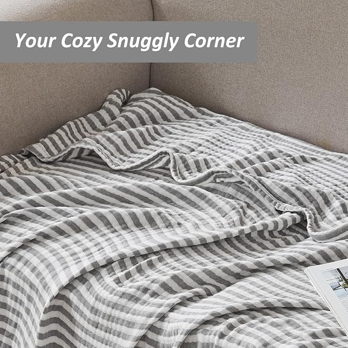 EMME Cotton Muslin Queen Blanket Bed Layering Bedspread Coverlet Breathable - Image 4