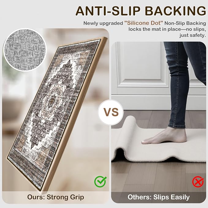 Tritard 100% Non Slip Kitchen Rugs Sets of 3 Washable Boho Kitchen Mats - Image 3