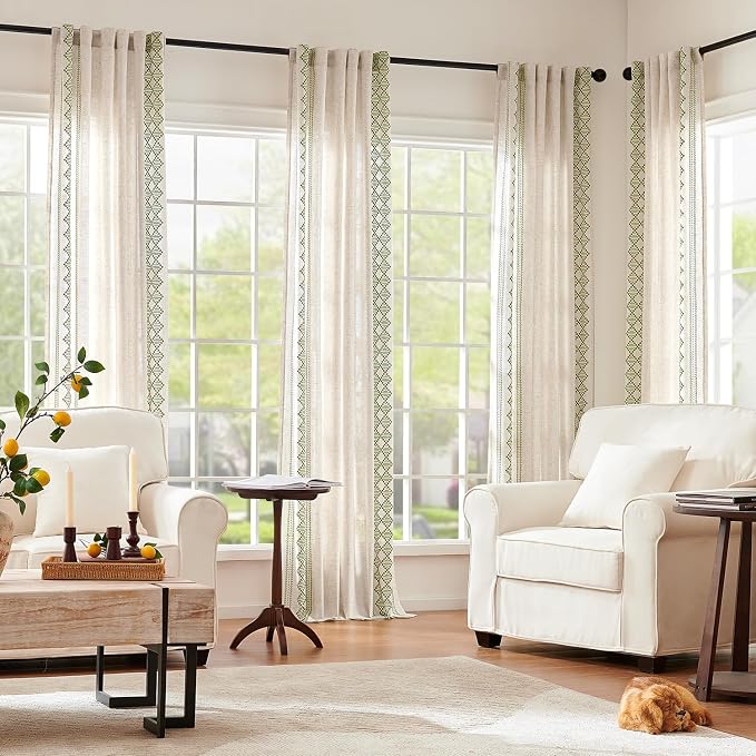 jinchan Boho Curtains Linen Blend Beige Farmhouse Curtains 84 Inches Long - Image 3