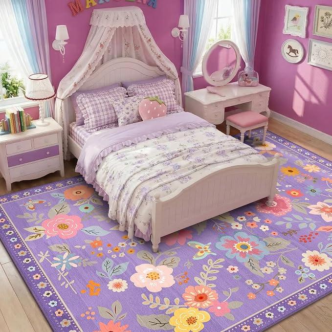 RELEANY Floral Nursery 8x10 Area Rugs Washable Print Boho Cute Carpet Non Slip - Image 2