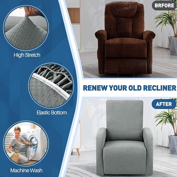 YEMYHOM 3 Pieces Stretch Recliner Slipcover Latest Jacquard Small Recliner - Image 4