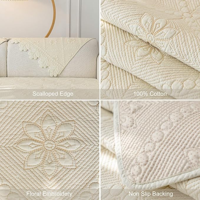 Cotton Quilted Dog Couch Cover for Sofa Farmhouse Rustic Embroidery Sectional - Image 7