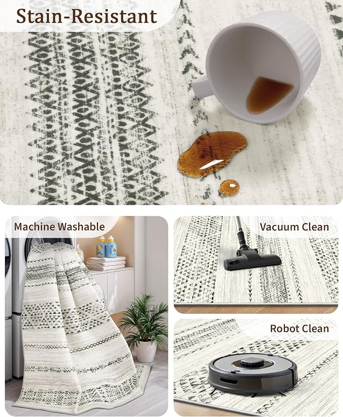 Miukiki 9x12 Area Rug for Living Room Moroccan Washable Rugs Non Slip Indoor - Image 4