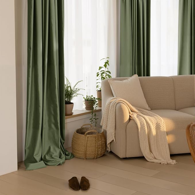 NICETOWN Sage Green Velvet Blackout Curtains 84 inch Long - Image 3