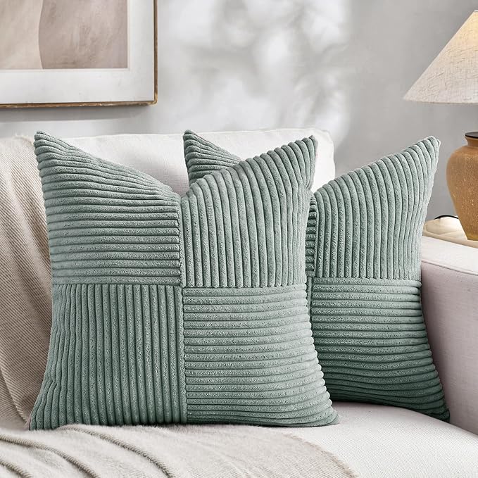 Fancy Homi 2 Packs Grey Blue Decorative Throw Pillow Covers 18x18 Inch by Fancy+Homi