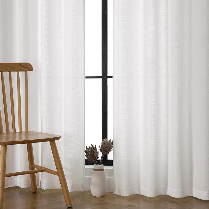 Chyhomenyc Cream Curtains 78 Inch Length 2 Panels Set, Faux Linen Textured - Image 7