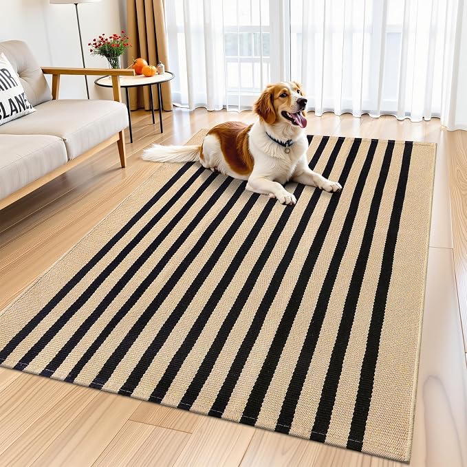 OLANLY Brown and Black Striped Rug 3' x 5' – Washable Cotton Doormat - Image 8