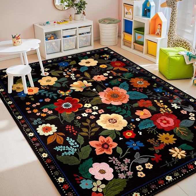 RELEANY Floral Nursery 5x7 Area Rugs Washable Print Boho Cute Carpet Non Slip - Image 3