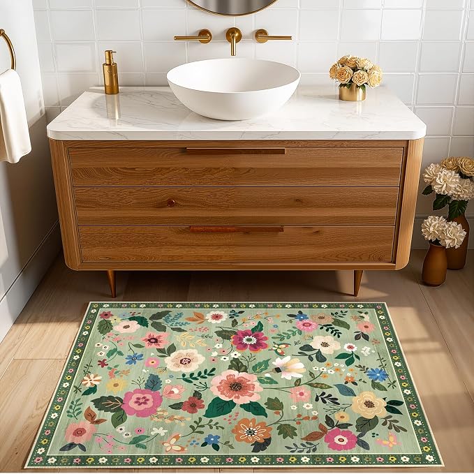 RELEANY Floral Nursery 2x3 Area Rugs Washable Print Boho Cute Carpet Non Slip - Image 2