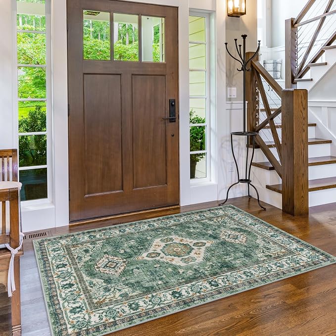 Lahome Oriental Machine Washable Rug, 3x5 Soft Green Rugs - Image 5