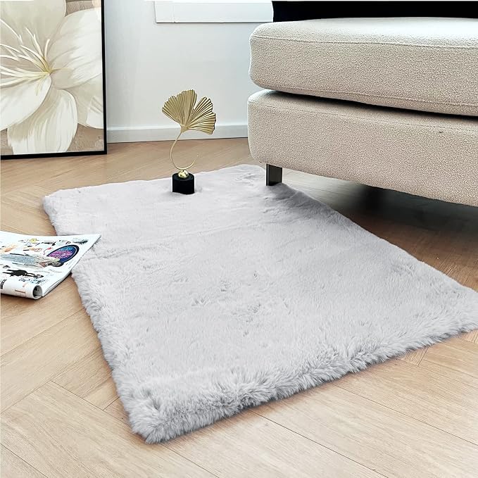 Latepis Small Grey 2x3 Fluffy Rug Washable Rugs Faux Rabbit Fur Shag Gray Rugs - Image 2