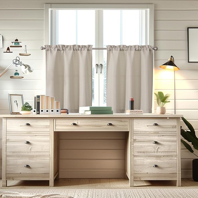 Chyhomenyc 2 Panels Kitchen Curtains 36 Inch Length, Faux Linen Textured Small - Image 6