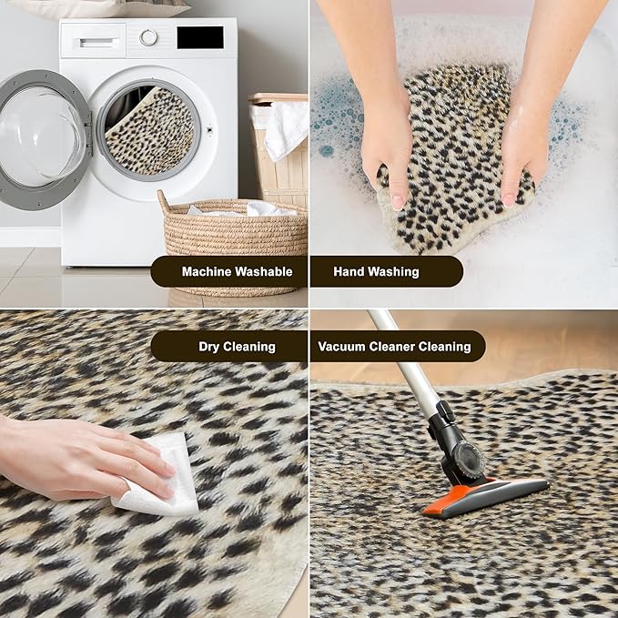 Cheetah Print Rug Leopard Carpet: Small Faux Cowhide Skin Fur Area Rug Animal - Image 4