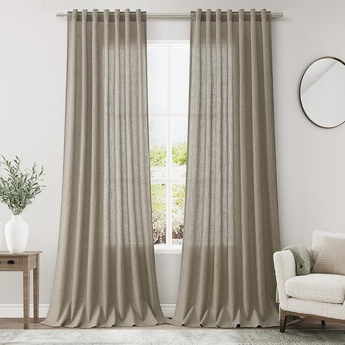 Mocha Linen Curtains 120 Inch Extra Long by Nanspring
