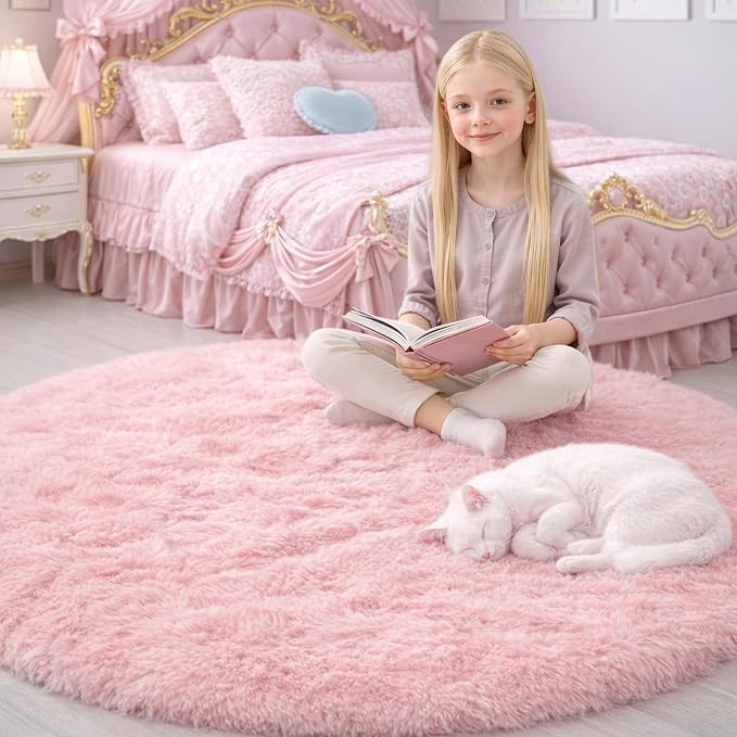 Amdrebio Light Pink Small Cute Round Rug 3Ft - Image 2