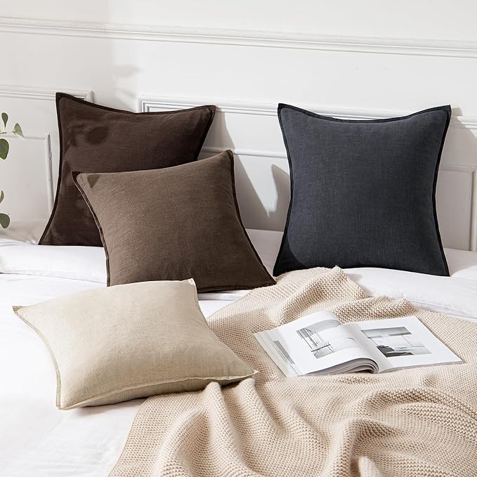 MIULEE Decorative Linen Euro Sham Pillow Covers 26x26 Dark Coffee Chocolate - Image 4