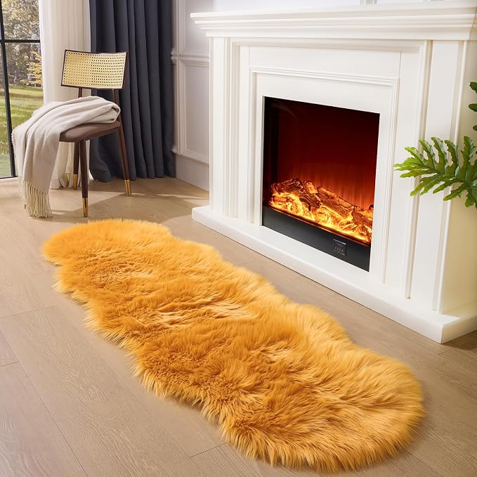 Faux Fur Rug Runner 2x6 ft Yellow - Image 4