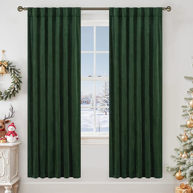 LAMIT Emerald Green Velvet Blackout Curtains 78 Inch, Vintage Thermal Insulated by LAMIT