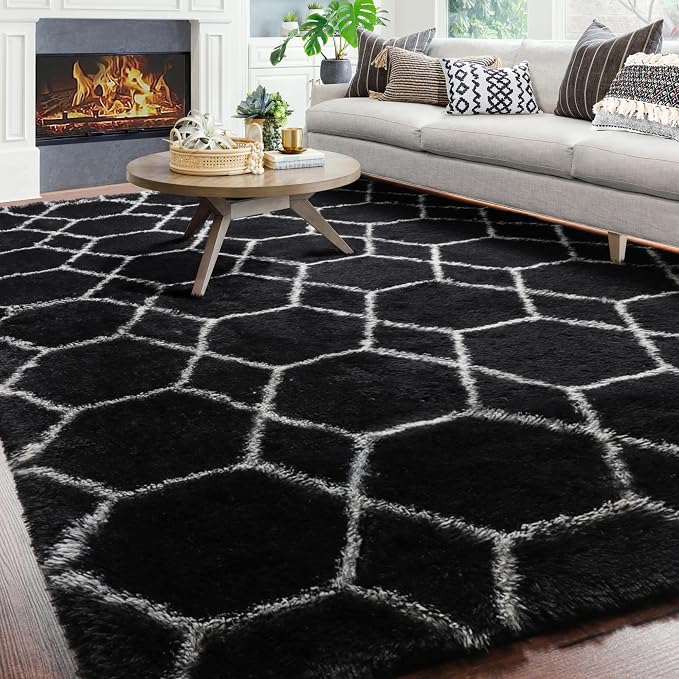 ONASAR 8x10 Area Rugs for Living Room, Fluffy Black and White Bedroom Rug - Image 4