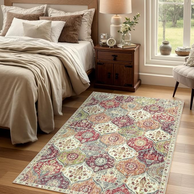 Lahome Moroccan Trellis Washable Small Area Rug, 3x5 Black Rug - Image 2