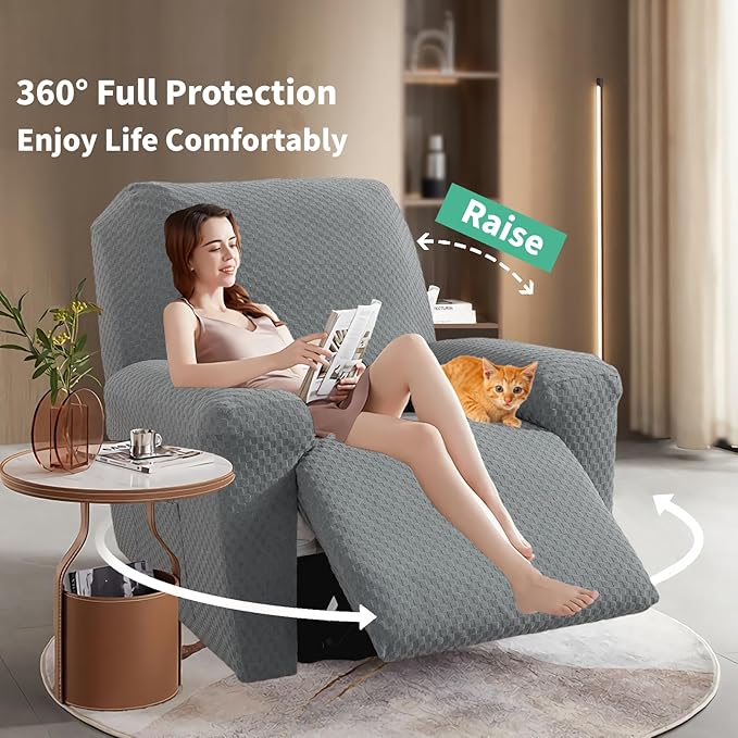 YEMYHOM 4 Pieces Stretch Recliner Slipcover Latest Jacquard Recliner Chair Cover - Image 2