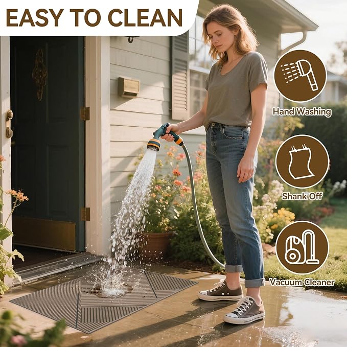 Front Door Mat 31''x47'', Non Slip Absorbent Dirt Resist Washable Low-Profile - Image 4