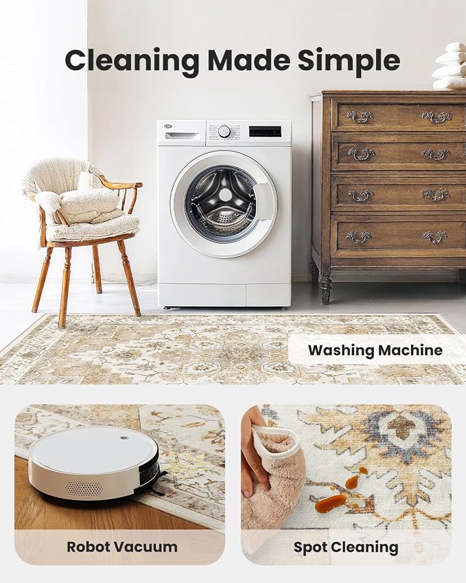 AMADA HOMEFURNISHING Round 6ft Area Rugs, Low-Profile Washable Rug - Image 4