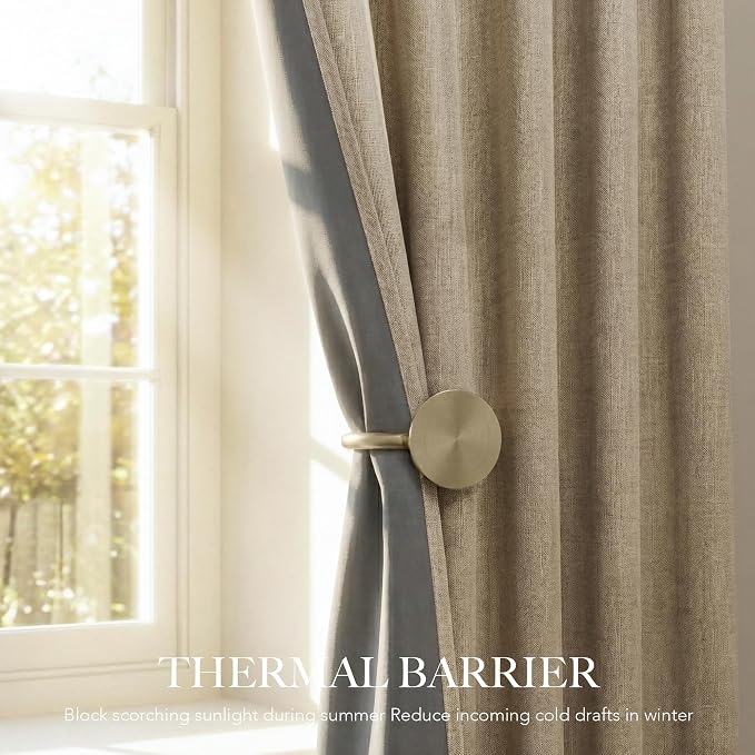 RYB HOME Burlap 100% Blackout Linen Curtains - Image 4