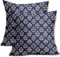 Navy Blue Floral Pillow Covers 22x22 Inch Set of 2, Vintage Flower Block Print by Sivirary