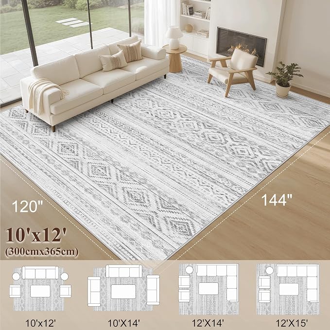 cotiled 10x12 Area Rug Living Room: Washable Boho Rugs - Image 2