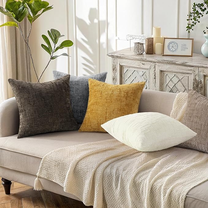 decorUhome Dark Grey Chenille Throw Pillow Covers 16x16 Set of 2 Textured Soft - Image 5